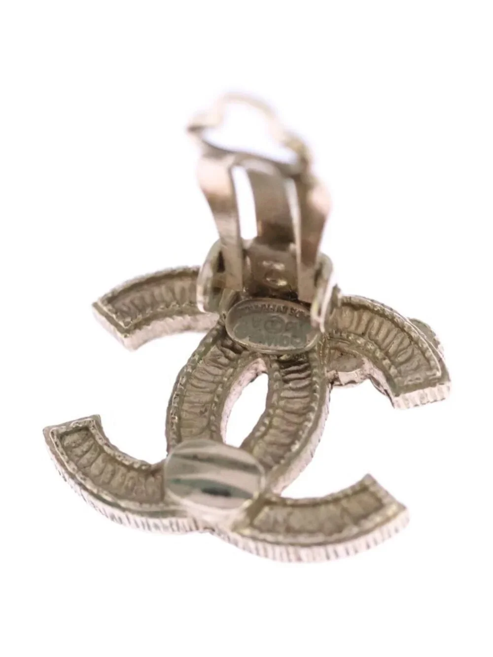 Chanel CC Logo Rhinestone Earrings Gold Plated